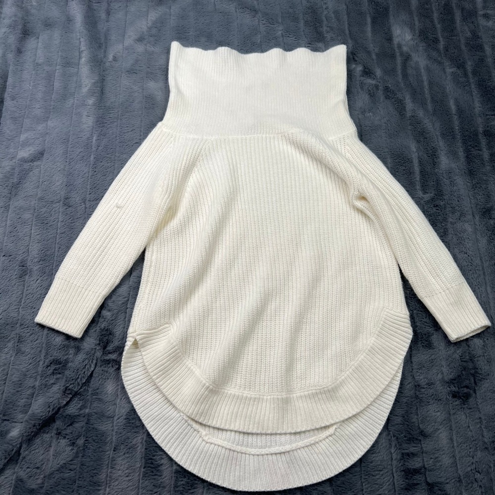 Soho Jeans NY&Co Ivory White Turtleneck Snap Neck High Low Knit Sweater Small